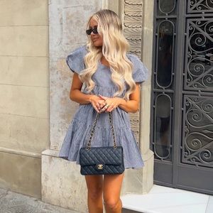 Brand new with tags black gingham puff sleeve tiered smock dress